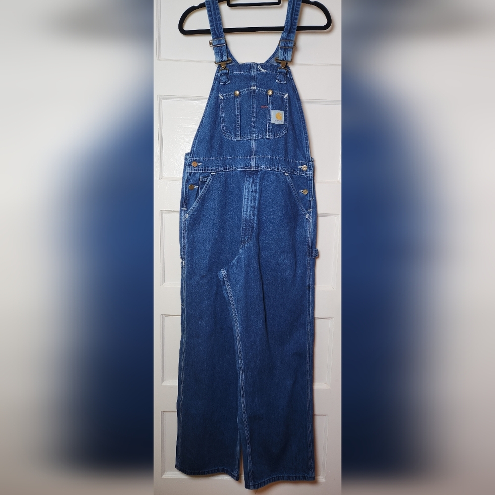 Carhartt Bib Carpenter Overalls Men's 34x30 Blue Denim Workwear
